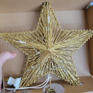 3D Light-Up Star Christmas Tree Topper – Gold Glitter, 11” with 10 Bulbs — New i